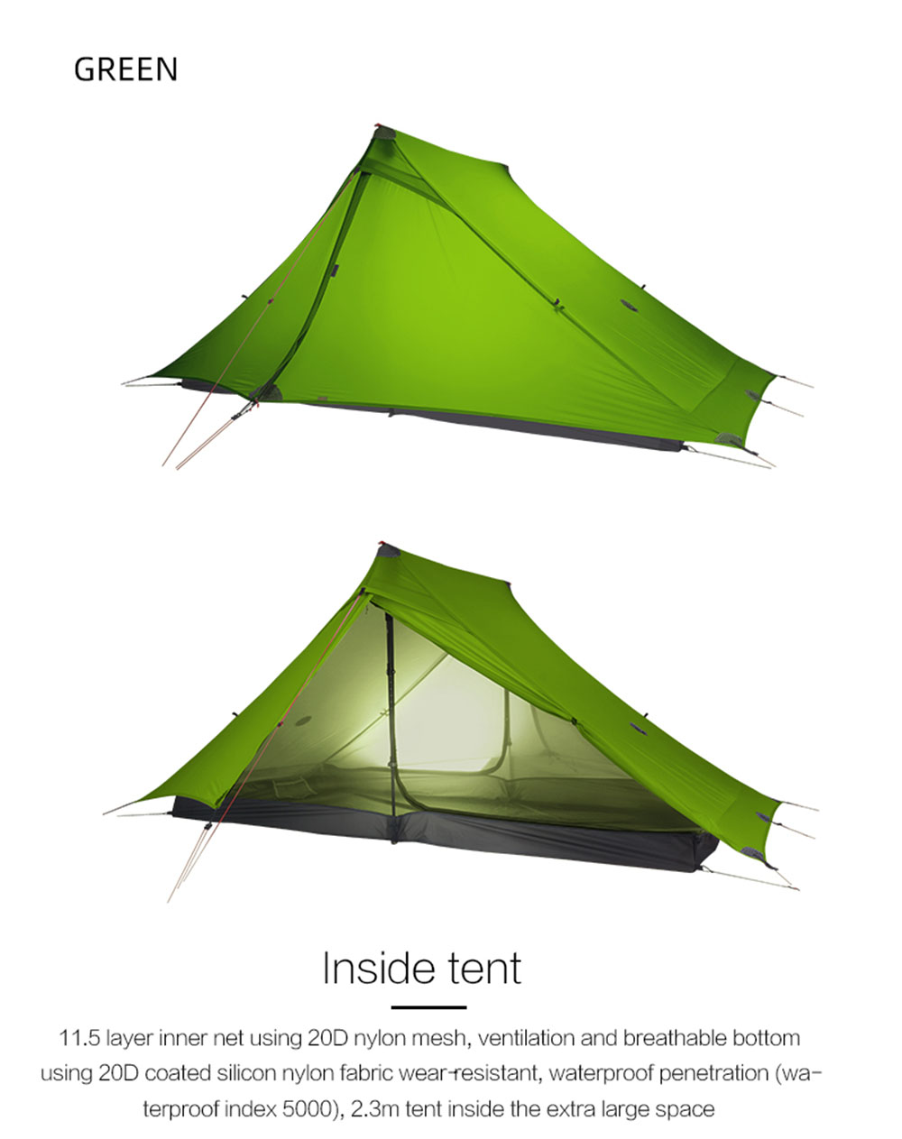 Cheap Goat Tents 3F Lanshan 2 Pro Just 915 Grams 2 Side 20D Silnylon LightWeight  2 Person No See Um 3 And 4 Season Backpacking Camping Tent Tents 
